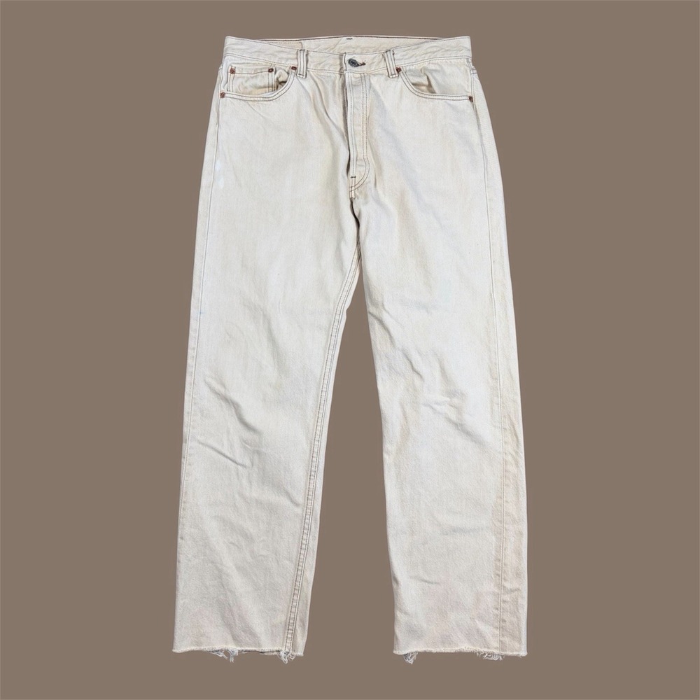 VTG 90s Levis 501 Jeans Men 36x32 Fit 33x29 USA Made Cream Denim Button Fly